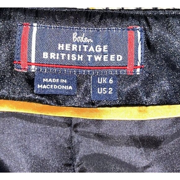 Boden Heritage British Tweed Wrap Skirt 100% Lambswool Navy Yellow White, US 2 - Picture 9 of 11